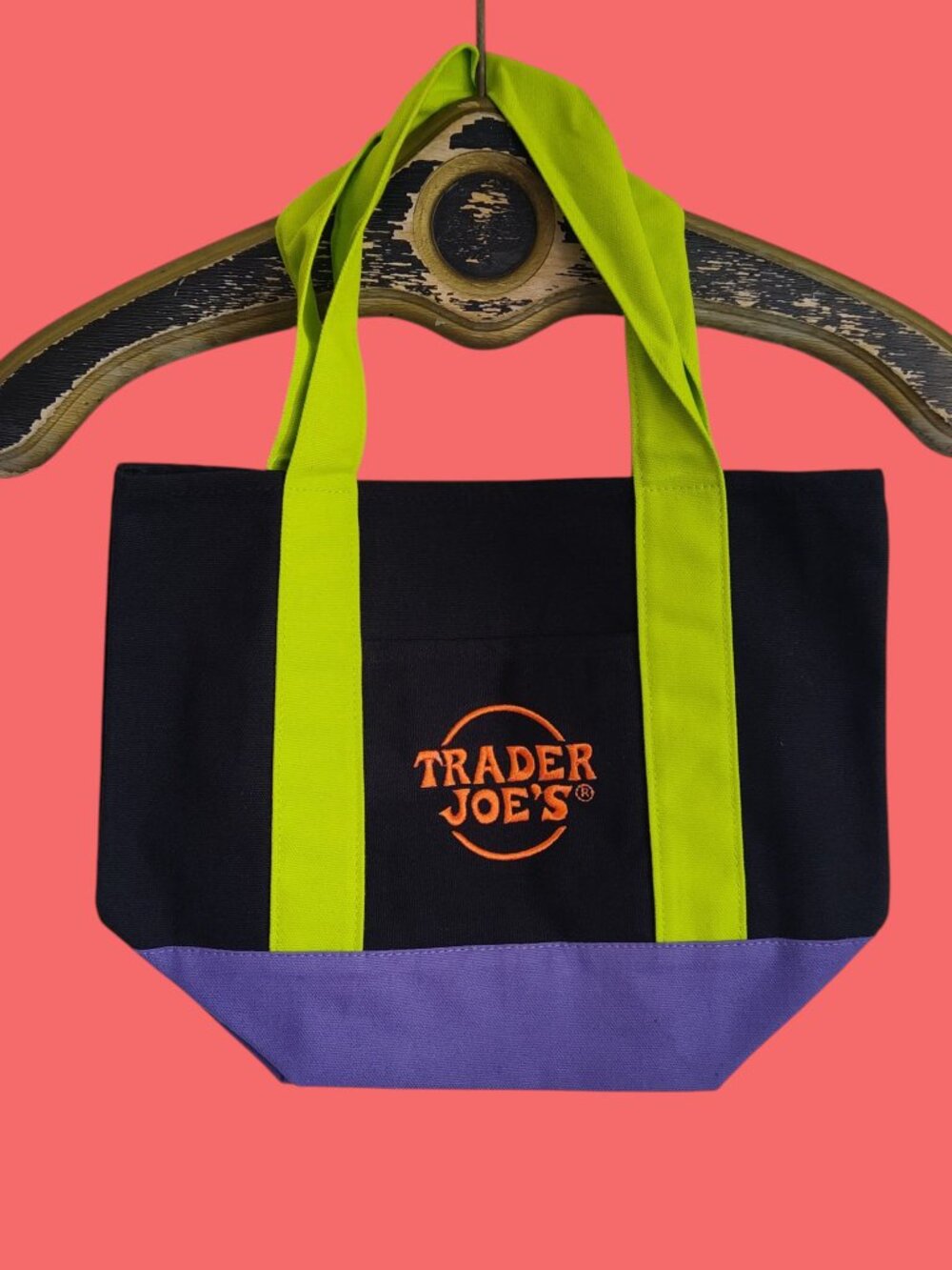 Trader Joes Trick or Treat Canvas Mini Tote Bag Halloween Slime Green Purple NWT
